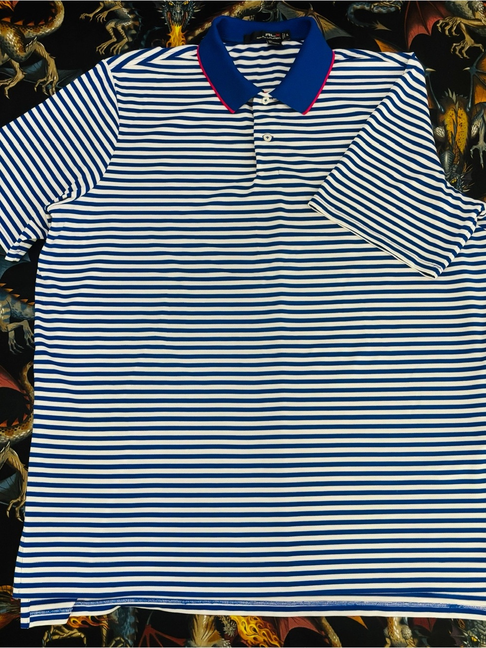 RLX Ralph Lauren Blue & White Striped Golf Polo, XL